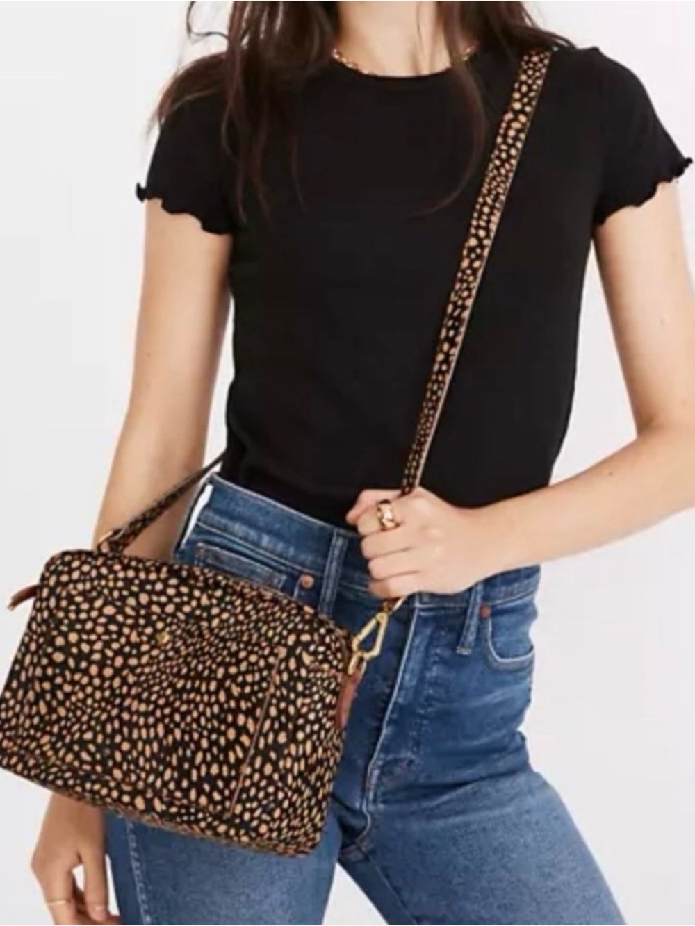 Madewell Black and Tan Leopard-Print Crossbody Bag